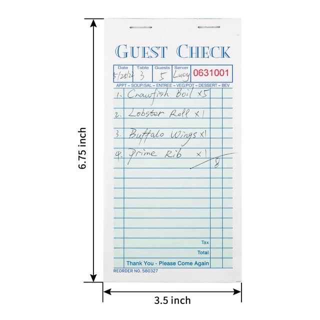 Alt view image 2 of 7 - Guest Checks Server Note Pads 600 Sheets With Carbonless 600 Copy Sheets for Restaurants (12 Books) 3.5" x 6.75" Per Ticket Books