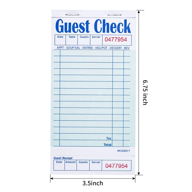 Alt view image 2 of 7 - Guest Checks Server Note Pads 600 Sheets Waitress Notepad for Restaurants (12 Books) 3.5" x 6.75" Per Ticket Book