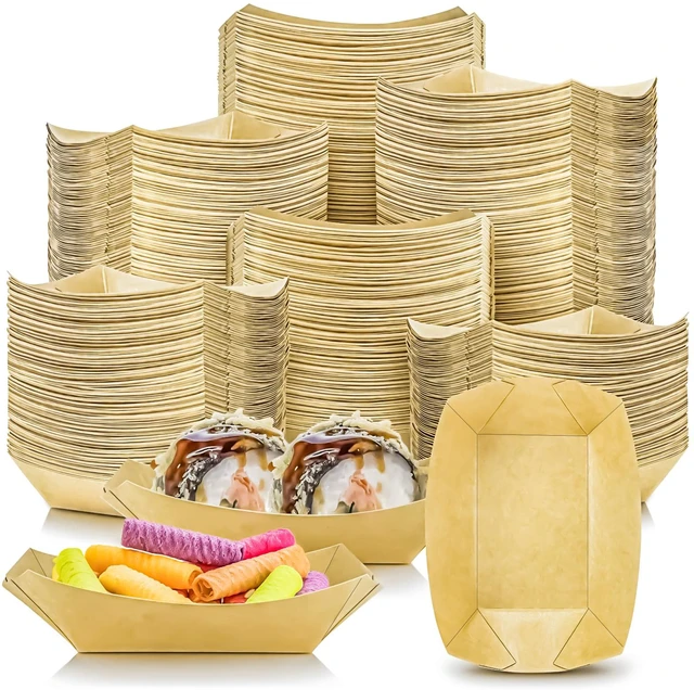 Main image of 400 Pack 1/4Lb Paper Food Boat Trays Disposable Small Paper Boats Plates Containers, 0.25Lb Mini Kraft Food Serving Boat Tray Baskets for Snack Fries Dessert Popcorn Sauce BBQ Tacos Nacho