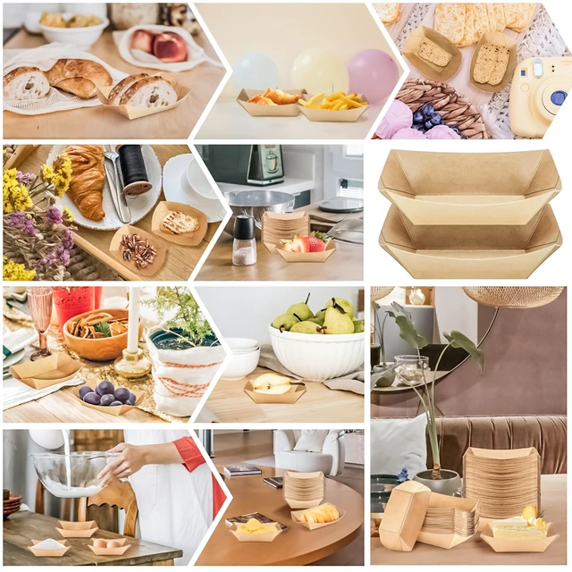 Alt view image 5 of 7 - 400 Pack 1/4Lb Paper Food Boat Trays Disposable Small Paper Boats Plates Containers, 0.25Lb Mini Kraft Food Serving Boat Tray Baskets for Snack Fries Dessert Popcorn Sauce BBQ Tacos Nacho