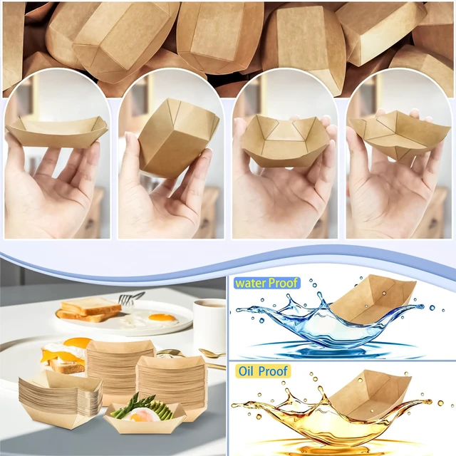 Alt view image 6 of 7 - 400 Pack 1/4Lb Paper Food Boat Trays Disposable Small Paper Boats Plates Containers, 0.25Lb Mini Kraft Food Serving Boat Tray Baskets for Snack Fries Dessert Popcorn Sauce BBQ Tacos Nacho