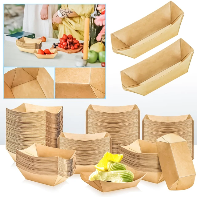 Alt view image 7 of 7 - 400 Pack 1/4Lb Paper Food Boat Trays Disposable Small Paper Boats Plates Containers, 0.25Lb Mini Kraft Food Serving Boat Tray Baskets for Snack Fries Dessert Popcorn Sauce BBQ Tacos Nacho