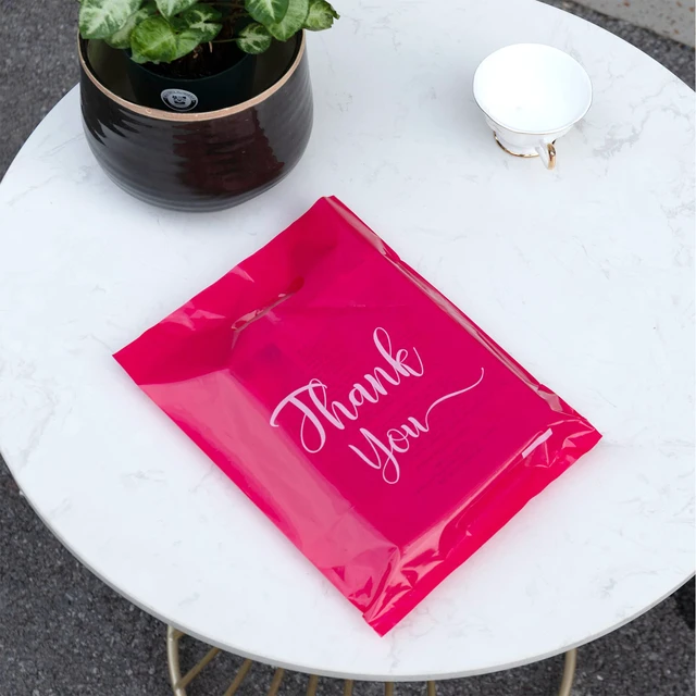 Alt view image 2 of 6 - Thank You Bags - 100 Pack Plastic Merchandise Bags for Business, Retail Boutique Wholesale (Pink, Large 15x18)