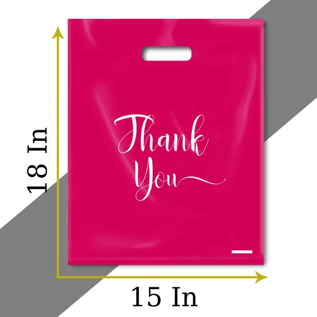 Alt view image 3 of 6 - Thank You Bags - 100 Pack Plastic Merchandise Bags for Business, Retail Boutique Wholesale (Pink, Large 15x18)