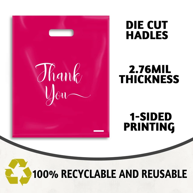 Alt view image 4 of 6 - Thank You Bags - 100 Pack Plastic Merchandise Bags for Business, Retail Boutique Wholesale (Pink, Large 15x18)