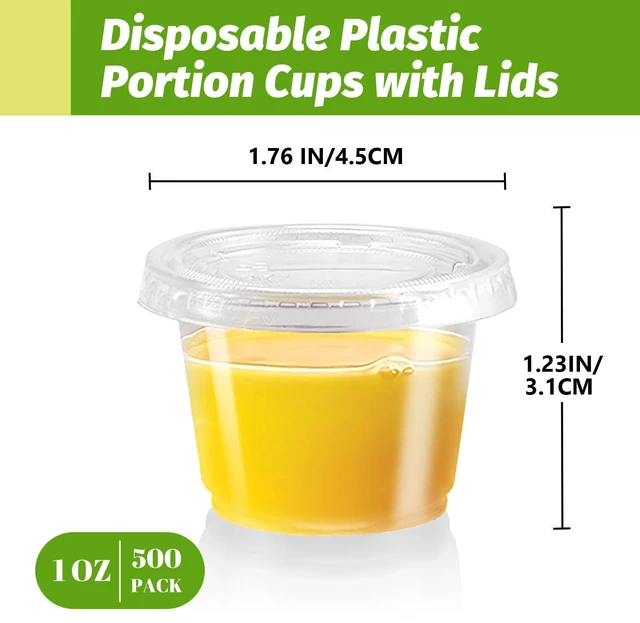 Alt view image 2 of 7 - 500 Sets 1 oz Disposable Plastic Portion Cups with Lids Clear Food-safe Jello Shot Cups,Leak-proof Small Condiment Containers for Sauces/Salad/Dressings/Samples and Jello Shots