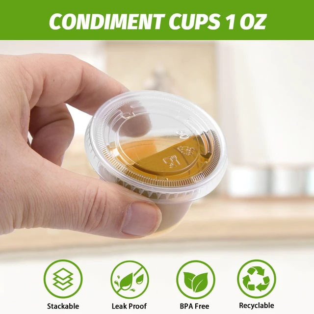 Alt view image 3 of 7 - 500 Sets 1 oz Disposable Plastic Portion Cups with Lids Clear Food-safe Jello Shot Cups,Leak-proof Small Condiment Containers for Sauces/Salad/Dressings/Samples and Jello Shots