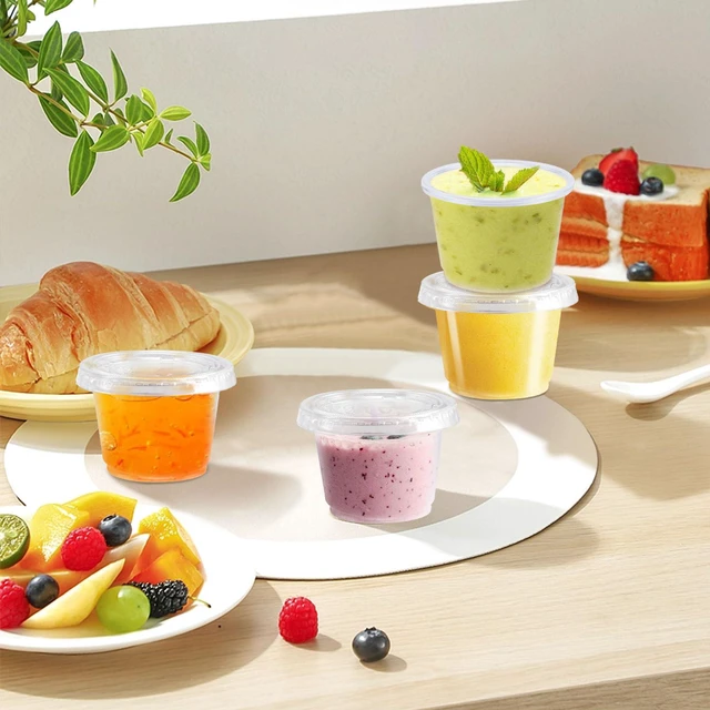 Alt view image 4 of 7 - 500 Sets 1 oz Disposable Plastic Portion Cups with Lids Clear Food-safe Jello Shot Cups,Leak-proof Small Condiment Containers for Sauces/Salad/Dressings/Samples and Jello Shots