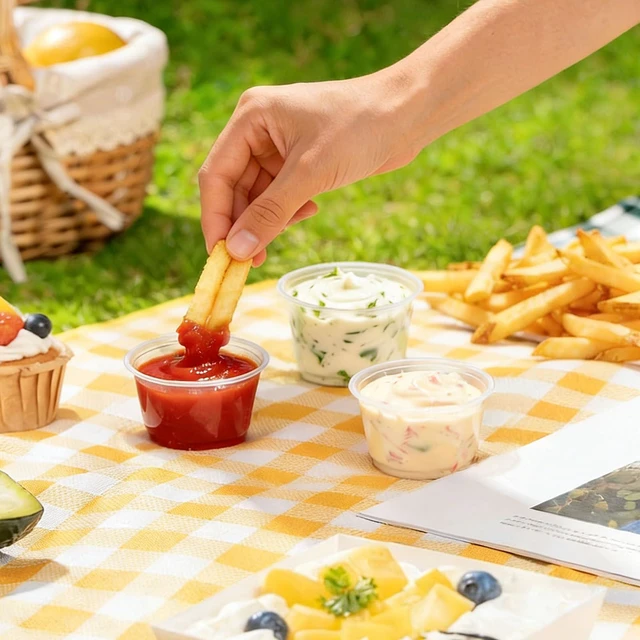 Alt view image 7 of 7 - 500 Sets 1 oz Disposable Plastic Portion Cups with Lids Clear Food-safe Jello Shot Cups,Leak-proof Small Condiment Containers for Sauces/Salad/Dressings/Samples and Jello Shots