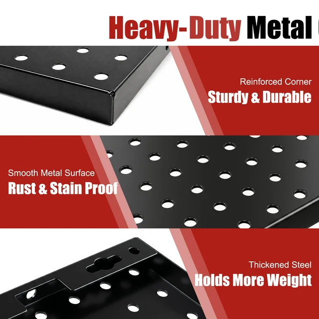 Alt view image 4 of 7 - Heavy Duty Peg Board, 4 Pack Metal Pegboard Panels with 50 Hooks Black Pegboard Organizer - Heavy Duty Wall Mount Storage System for Garage Tools, Workbench, Office & Home Organization