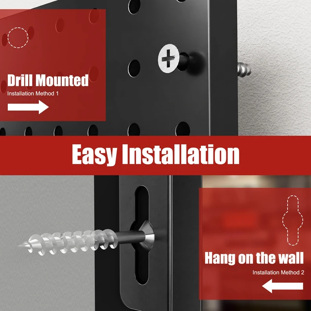 Alt view image 6 of 7 - Heavy Duty Peg Board, 4 Pack Metal Pegboard Panels with 50 Hooks Black Pegboard Organizer - Heavy Duty Wall Mount Storage System for Garage Tools, Workbench, Office & Home Organization