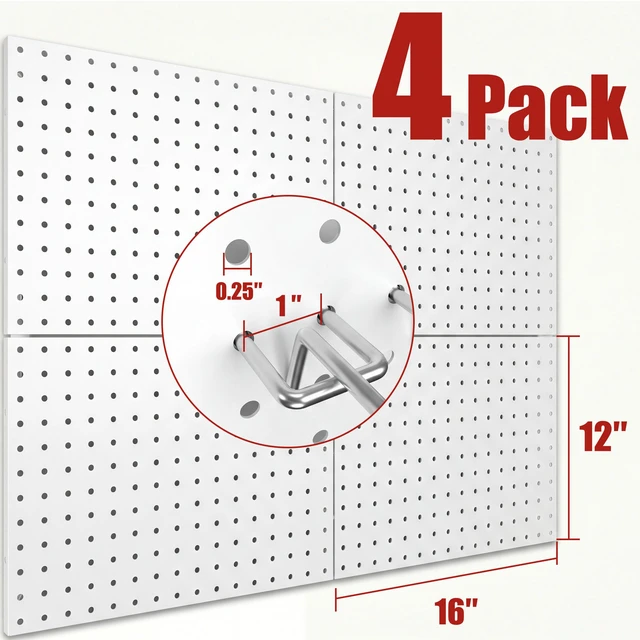 Alt view image 3 of 7 - Heavy Duty Peg Board, 4 Pack Metal Pegboard Panels with 50 Hooks White Pegboard Organizer - Heavy Duty Wall Mount Storage System for Garage Tools, Workbench, Office & Home Organization