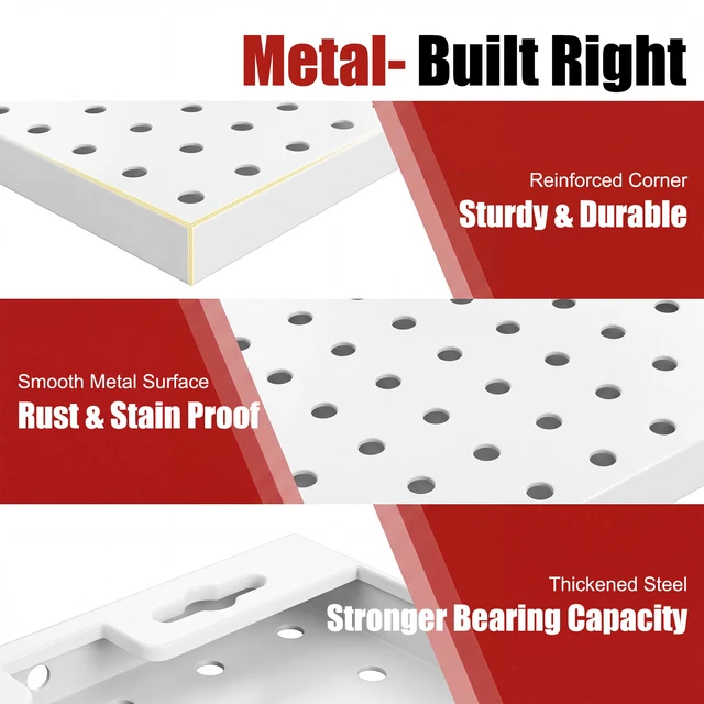 Alt view image 4 of 7 - Heavy Duty Peg Board, 4 Pack Metal Pegboard Panels with 50 Hooks White Pegboard Organizer - Heavy Duty Wall Mount Storage System for Garage Tools, Workbench, Office & Home Organization