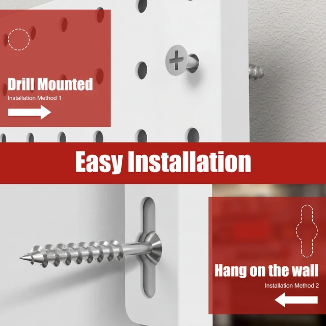 Alt view image 6 of 7 - Heavy Duty Peg Board, 4 Pack Metal Pegboard Panels with 50 Hooks White Pegboard Organizer - Heavy Duty Wall Mount Storage System for Garage Tools, Workbench, Office & Home Organization