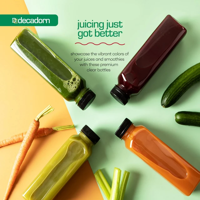 Alt view image 6 of 7 - 16 oz Juice Bottles with Caps, 20 Pack, Made in USA BPA-Free Plastic Bottles, Tamper-Evident Lids, Leak-Resistant, Shatterproof, Disposable & Recyclable, for Juicing & Fridge