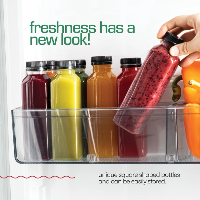 Alt view image 7 of 7 - 16 oz Juice Bottles with Caps, 20 Pack, Made in USA BPA-Free Plastic Bottles, Tamper-Evident Lids, Leak-Resistant, Shatterproof, Disposable & Recyclable, for Juicing & Fridge