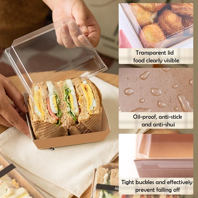 Alt view image 3 of 6 - 50 Pack Charcuterie Boxes with Clear Lids, 4 Inches Brown Dessert Boxes To Go Disposable Mini Charcuterie Boxes for Cookie, Sandwich, Strawberry, Cupcake, Macaron, Cake Slice
