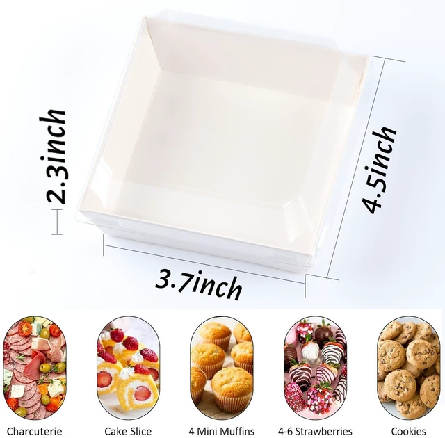 Alt view image 2 of 6 - 50 Pack Charcuterie Boxes with Clear Lids, 4 Inches White Dessert Boxes To Go Disposable Mini Charcuterie Boxes for Cookie, Sandwich, Strawberry, Cupcake, Macaron, Cake Slice