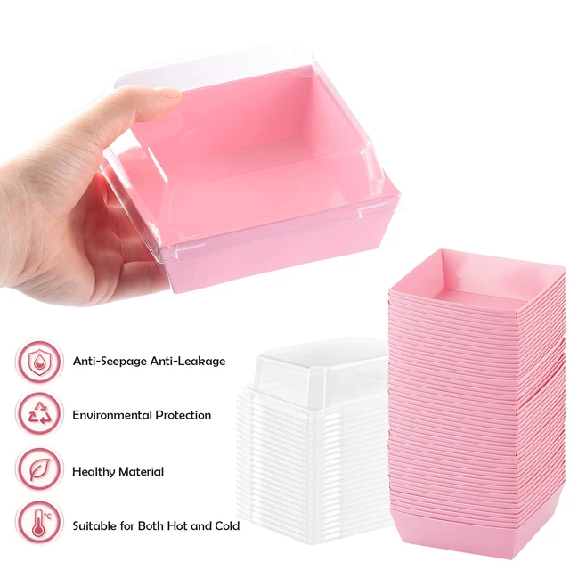 Alt view image 2 of 6 - 50 Pack Charcuterie Boxes with Clear Lids, 4 Inches Pink Dessert Boxes To Go Disposable Mini Charcuterie Boxes for Cookie, Sandwich, Strawberry, Cupcake, Macaron, Cake Slice