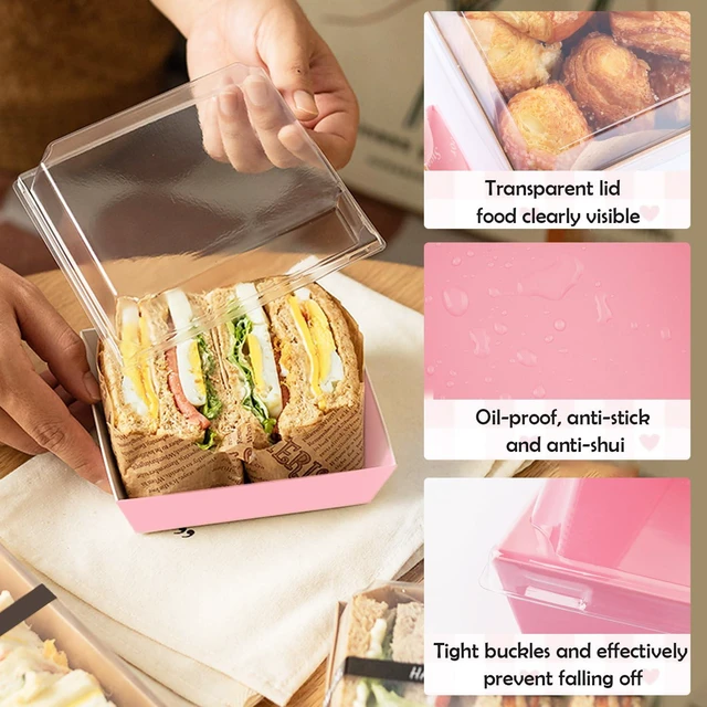 Alt view image 3 of 6 - 50 Pack Charcuterie Boxes with Clear Lids, 4 Inches Pink Dessert Boxes To Go Disposable Mini Charcuterie Boxes for Cookie, Sandwich, Strawberry, Cupcake, Macaron, Cake Slice