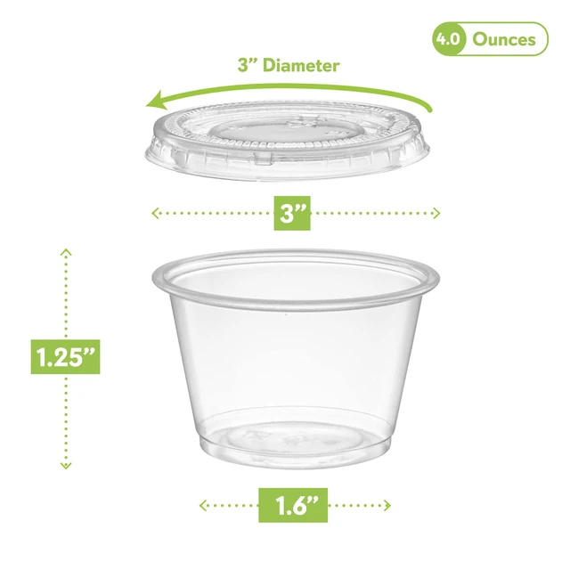 Alt view image 6 of 7 - {4 oz - 100 Sets} Clear Diposable Plastic Portion Cups With Lids, Small Mini Containers For Portion Controll, Jello Shots, Meal Prep, Sauce Cups, Slime, Condiments, Medicine, Dressings, Crafts