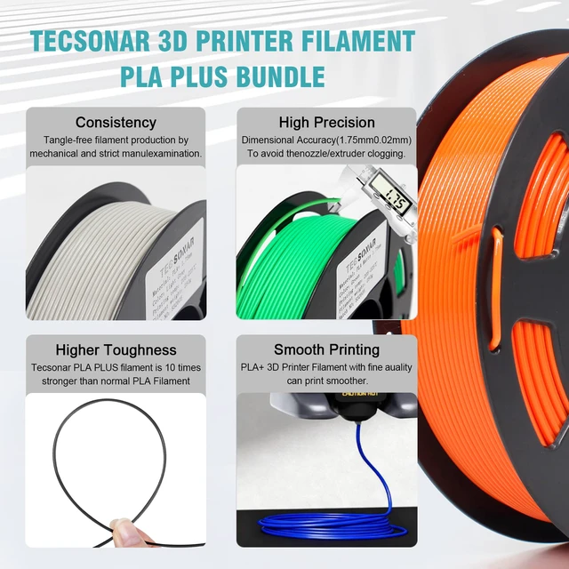 Alt view image 4 of 7 - 3D Printer Filament 1.75mm PLA + Filament 250g*8 Spool High Tough Low Warp 3D Printing Filament ±0.02mm for All FDM Printers