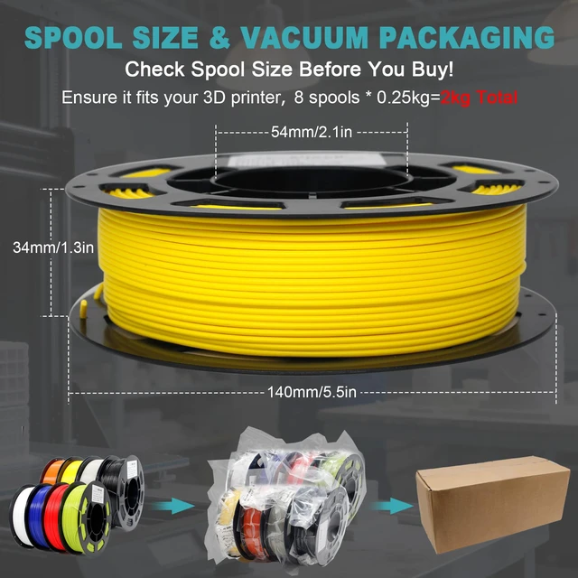 Alt view image 7 of 7 - 3D Printer Filament 1.75mm PLA + Filament 250g*8 Spool High Tough Low Warp 3D Printing Filament ±0.02mm for All FDM Printers