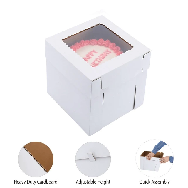 Alt view image 3 of 7 - Tall Cake Boxes for Tier Cakes,8x8x8 Inch 12Pack Thick Sturdy Cake Box with Window, White Cake Carrier,Disposable Cake Containers