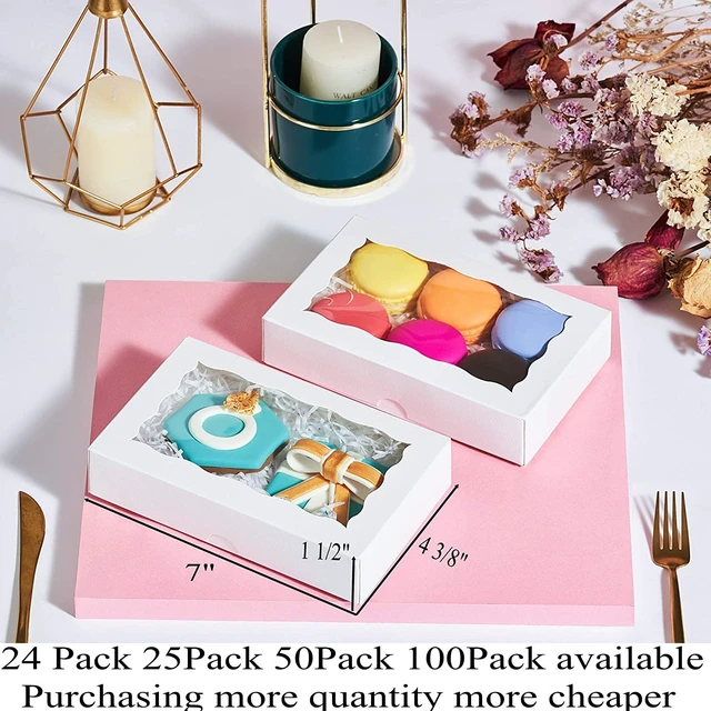 Alt view image 3 of 6 - 50 Pack White Cookies Boxes 7 x 4 3/8 x 1 1/2inches Auto-Popup Sturdy Bakery Boxes with Window,Macaron Boxes Hot Chocolate Bombs Boxes Cakesicle Boxes