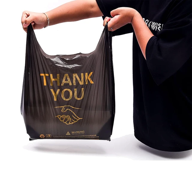Alt view image 2 of 6 - 150 pcs Extra Large Thank You Plastic T Shirt Bags for Small Business Store Disposable Plastic Shopping Bag with Handle tshirt Bulk 19x27