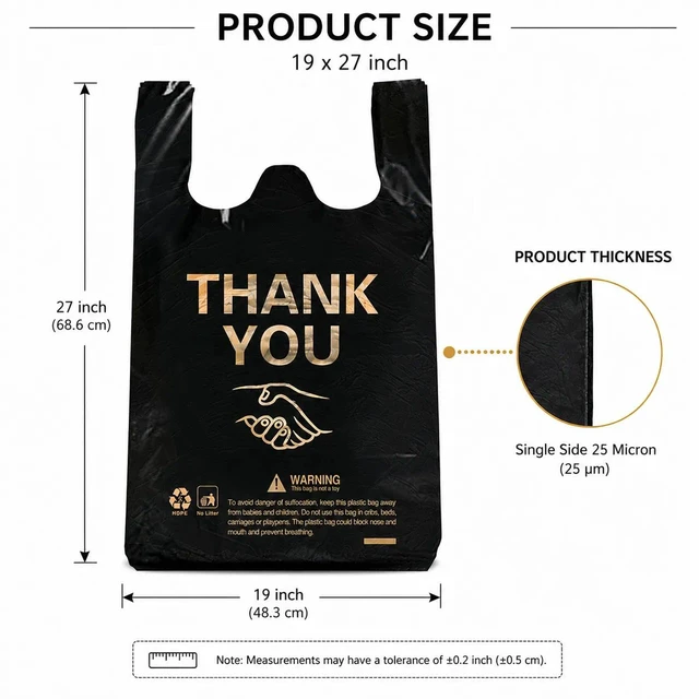Alt view image 3 of 6 - 150 pcs Extra Large Thank You Plastic T Shirt Bags for Small Business Store Disposable Plastic Shopping Bag with Handle tshirt Bulk 19x27