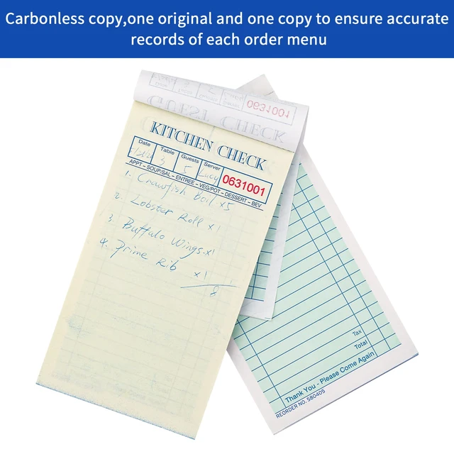 Alt view image 4 of 7 - Guest Checks Server Note Pads 600 Sheets With Carbonless 600 Copy Sheets for Restaurants (12 Books) 3.5" x 6.75" Per Ticket Books