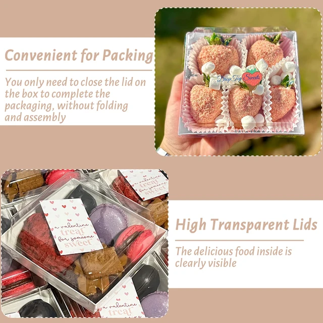 Alt view image 3 of 6 - 50 Pack Charcuterie Boxes with Clear Lids, 4 Inches White Dessert Boxes To Go Disposable Mini Charcuterie Boxes for Cookie, Sandwich, Strawberry, Cupcake, Macaron, Cake Slice