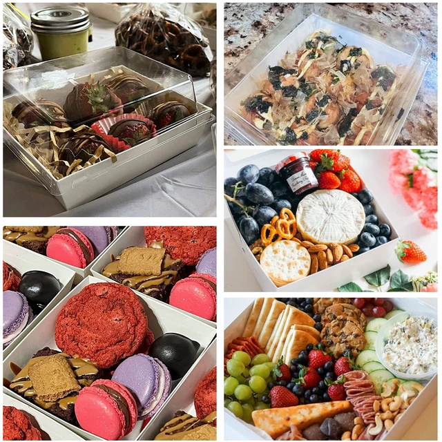 Alt view image 6 of 6 - 50 Pack Charcuterie Boxes with Clear Lids, 4 Inches White Dessert Boxes To Go Disposable Mini Charcuterie Boxes for Cookie, Sandwich, Strawberry, Cupcake, Macaron, Cake Slice