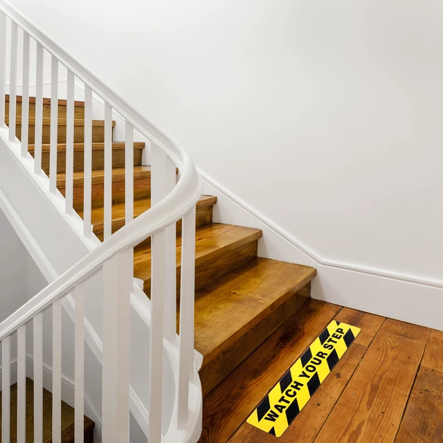 Alt view image 3 of 7 - 24 Pieces Watch Your Step Floor Stickers Anti Slip Abrasive Safety 6x24 in Caution Decals for Stairs, Adhesive Warning Tape for Wet Surfaces, Non-slip Grit Texture, Workplace Safety Signs