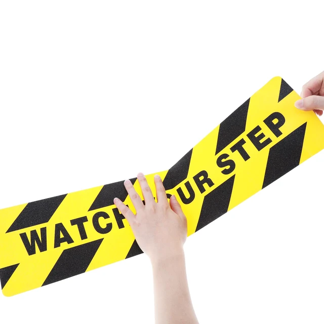 Alt view image 4 of 7 - 24 Pieces Watch Your Step Floor Stickers Anti Slip Abrasive Safety 6x24 in Caution Decals for Stairs, Adhesive Warning Tape for Wet Surfaces, Non-slip Grit Texture, Workplace Safety Signs