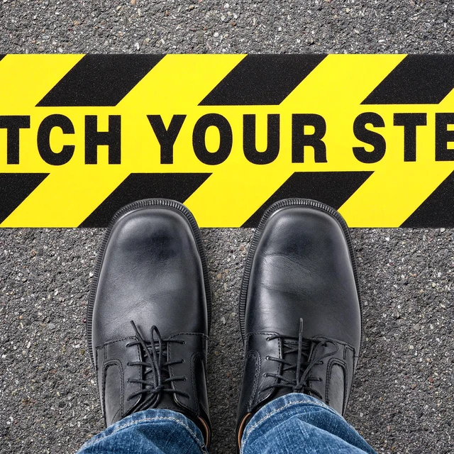 Alt view image 5 of 7 - 24 Pieces Watch Your Step Floor Stickers Anti Slip Abrasive Safety 6x24 in Caution Decals for Stairs, Adhesive Warning Tape for Wet Surfaces, Non-slip Grit Texture, Workplace Safety Signs