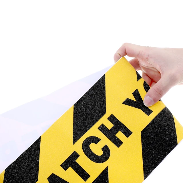 Alt view image 7 of 7 - 24 Pieces Watch Your Step Floor Stickers Anti Slip Abrasive Safety 6x24 in Caution Decals for Stairs, Adhesive Warning Tape for Wet Surfaces, Non-slip Grit Texture, Workplace Safety Signs