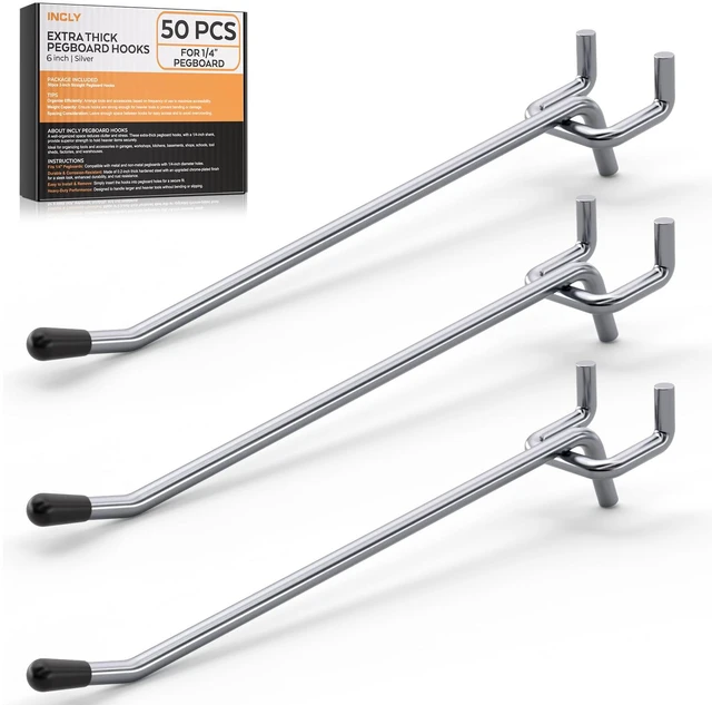 Main image of 50 Pack 6 Inch Pegboard Hooks with Rubber Tipped, 1/4" Heavy Duty Peg Board Hooks Accessories,Peg Board Tool Hangers Fit 1/4" Pegboard, For Hanging Tools Garage, Craft Room, Kitchen, Store