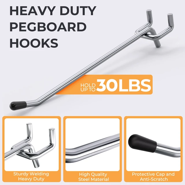 Alt view image 5 of 7 - 50 Pack 6 Inch Pegboard Hooks with Rubber Tipped, 1/4" Heavy Duty Peg Board Hooks Accessories,Peg Board Tool Hangers Fit 1/4" Pegboard, For Hanging Tools Garage, Craft Room, Kitchen, Store