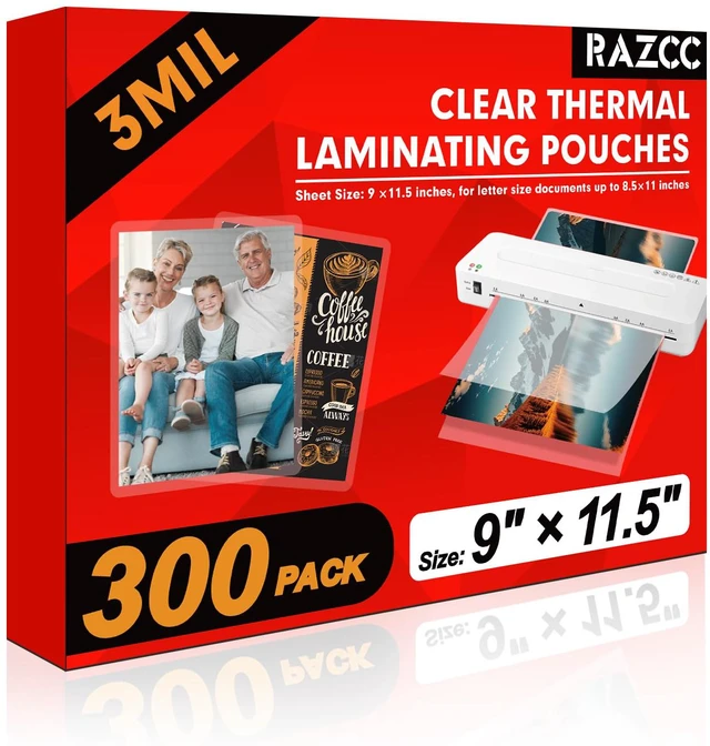 Main image of Laminating Sheets, 300 Pack Clear Thermal Laminating Plastic Paper Laminator Sheets, 9 x 11.5-Inch, 3mil, Ideal Office or School Supplies