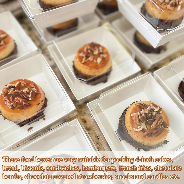 Alt view image 4 of 6 - 50 Pack Charcuterie Boxes with Clear Lids, 4 Inches White Dessert Boxes To Go Disposable Mini Charcuterie Boxes for Cookie, Sandwich, Strawberry, Cupcake, Macaron, Cake Slice