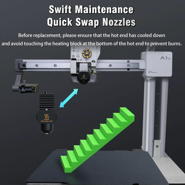 Alt view image 5 of 7 - 3 Pack Hotend Kit for Bambu Lab A1/A1 Mini/A2L 0.4mm Hardened Steel Nozzle WearResistant HighPrecision LeakProof, HeatResistant up to 350 with Silicone Socks & A1/A1 Mini Nozzle Wipers