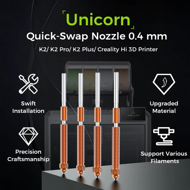 Alt view image 2 of 7 - K2 Plus/Hi Combo Nozzles, Original Unicorn K2 Hotend Nozzles, Extruder Replacement Nozzles Kit with Titanium Alloy Copper Alloy Hardened Steel Nozzle for K2 Pro Combo (0.4mm 4PCS)
