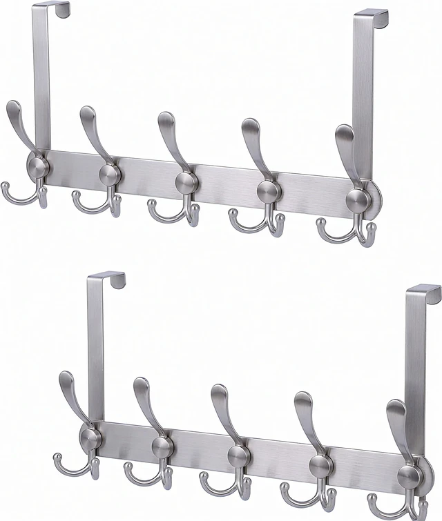 Main image of Over The Door Hooks,Coat Rack for Hanging Clothes Hat Towel (Heavy Duty Silver 2pcs)