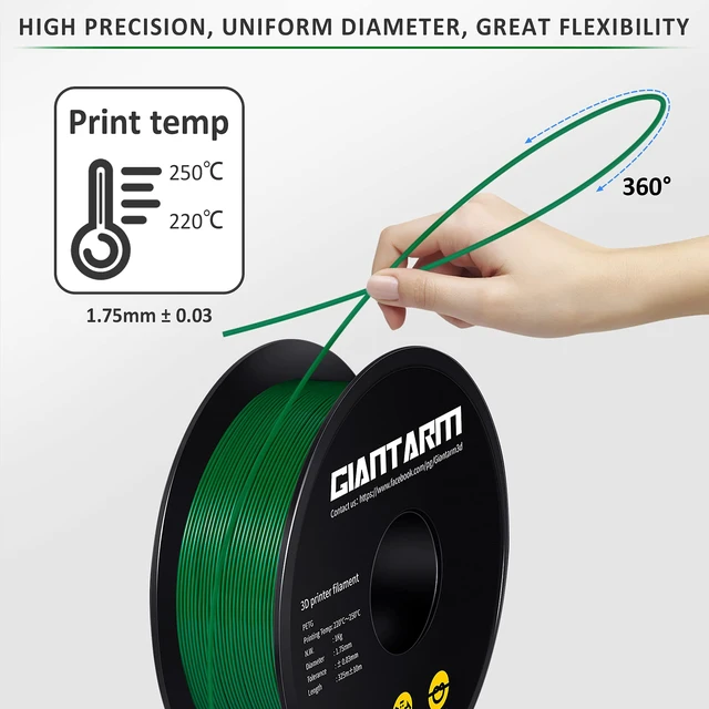 Alt view image 3 of 7 - PETG Filament 1.75mm 1kg (2.2lb), Green PETG Filament for 3D Printer, High Precision, Strong Toughness, Moistureproof, Odorless, Green