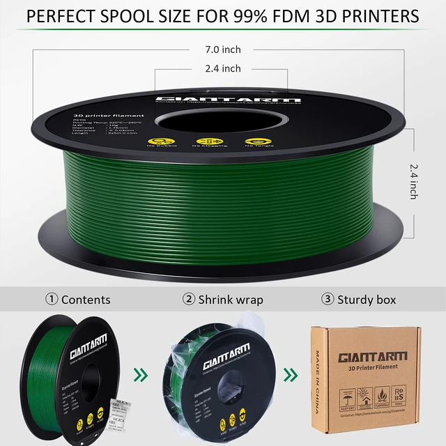 Alt view image 6 of 7 - PETG Filament 1.75mm 1kg (2.2lb), Green PETG Filament for 3D Printer, High Precision, Strong Toughness, Moistureproof, Odorless, Green