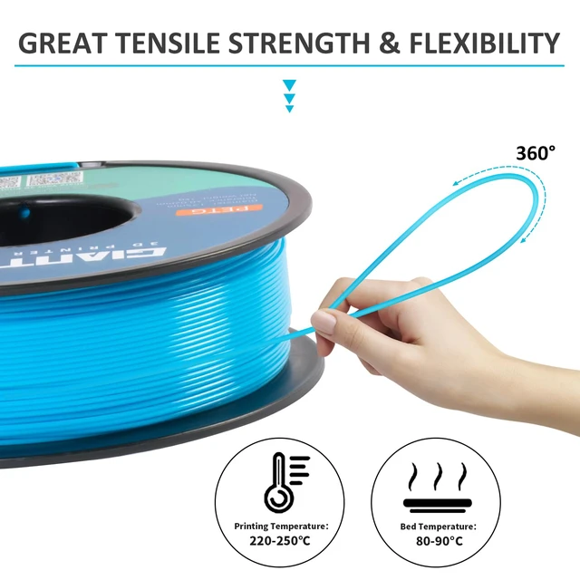 Alt view image 4 of 6 - PETG Filament 1.75mm 1kg (2.2lb), Blue PETG Filament for 3D Printer, ±0.02mm Accuracy, High Precision, Strong Toughness, Neatly Wound & Moistureproof, Non-Clogging&Non-Stringing, Water Blue