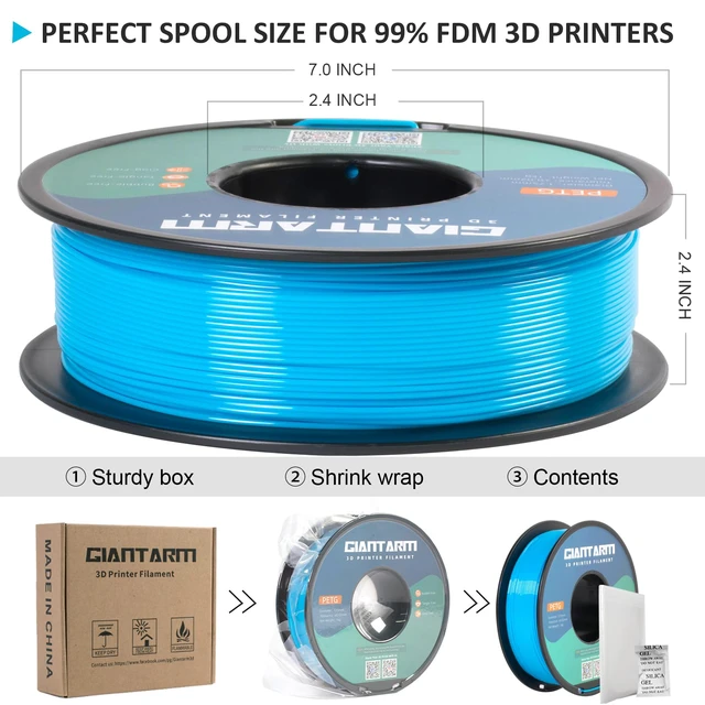 Alt view image 6 of 6 - PETG Filament 1.75mm 1kg (2.2lb), Blue PETG Filament for 3D Printer, ±0.02mm Accuracy, High Precision, Strong Toughness, Neatly Wound & Moistureproof, Non-Clogging&Non-Stringing, Water Blue