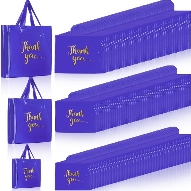 Main image of 200 Pcs Thank You Shopping Bags with Handle,Purple Plastic Retail Packets for Small Business, Boutique Shops, 3 Sizes 9x12 12x15 15x18 in, Merchandise Packaging with Handles